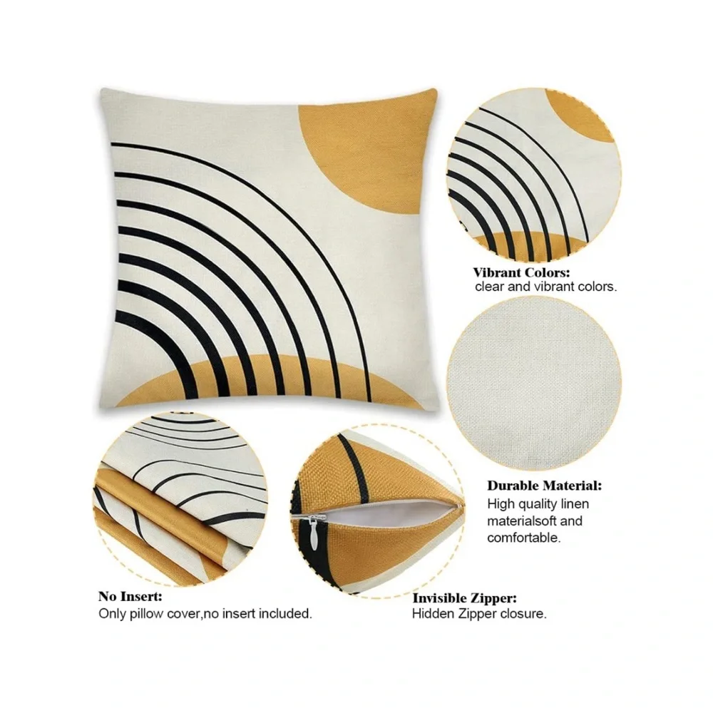 Luxury Home | Golden Yellow & Black Modern Abstract Print Throw Pillow Covers